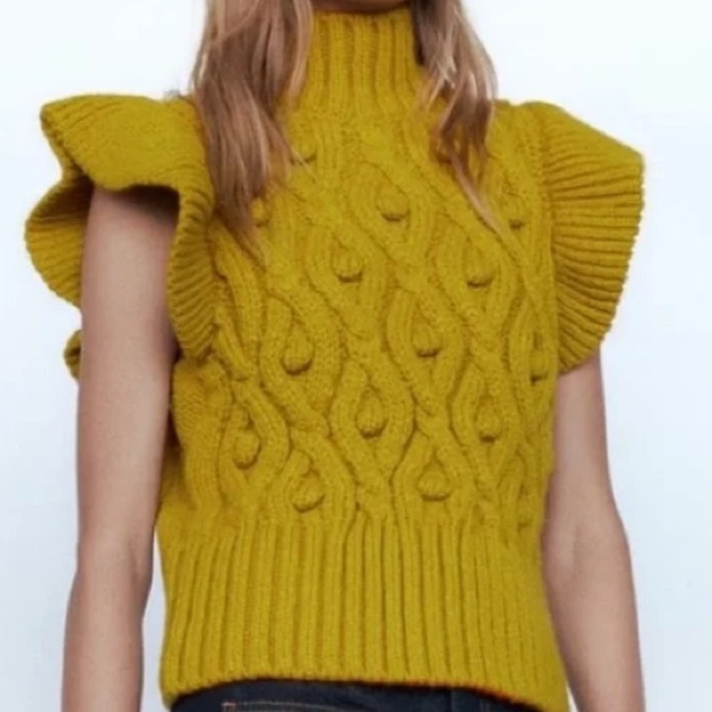 Dear John Pompom Knit Sweater Vest, NWT, Size Small, Color Yellow Gold
